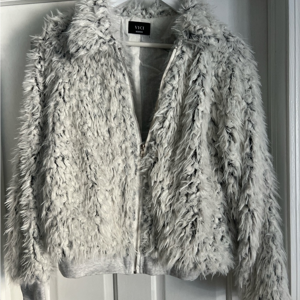 Vici Light Gray Teddy Jacket